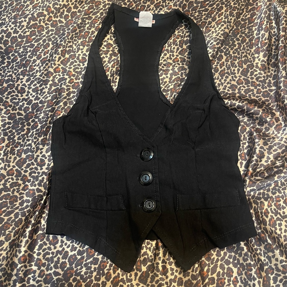 Y2k Black Button Up Vest